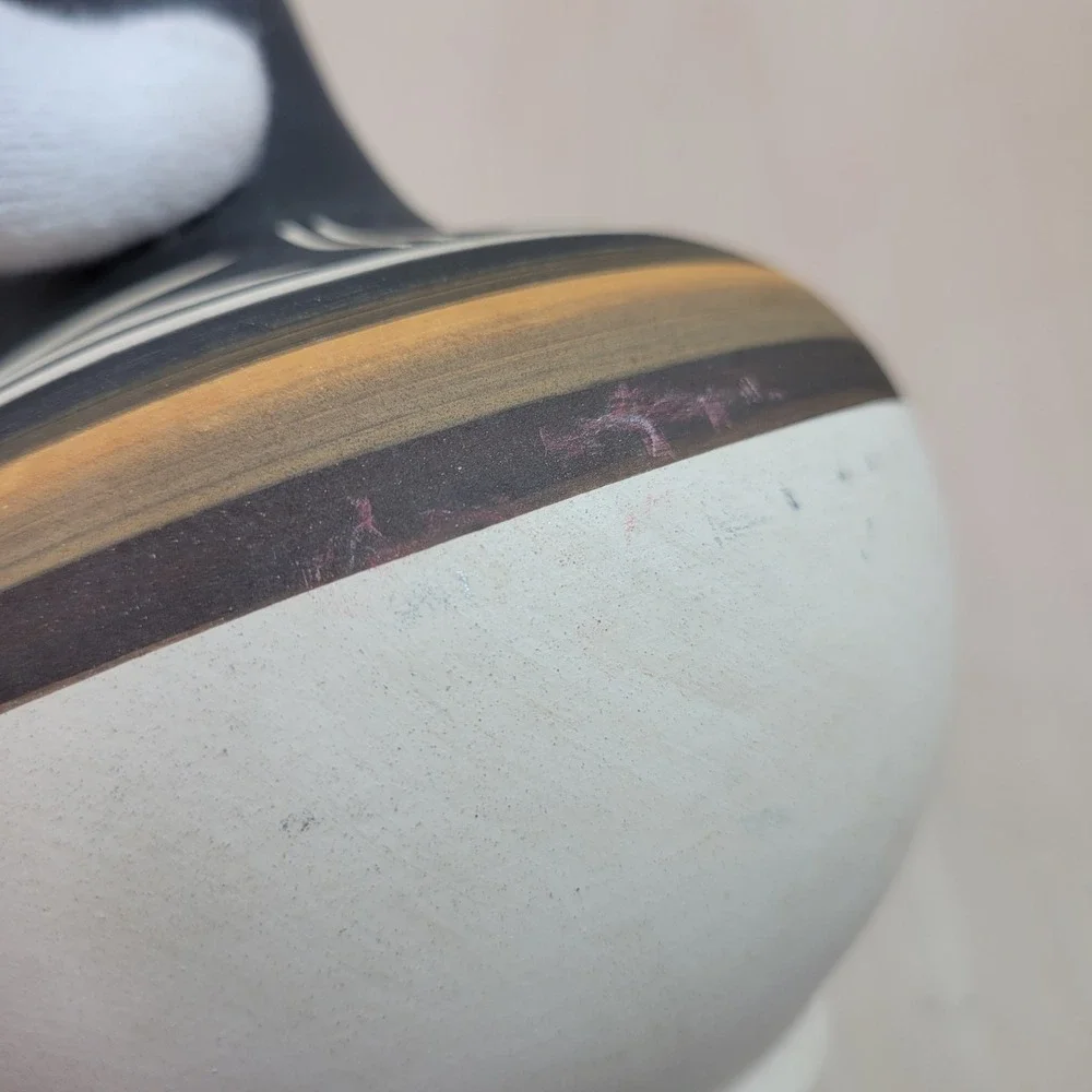Handmade Southwestern Pottery Vase Black White Orange Geometric‎ Design Signed